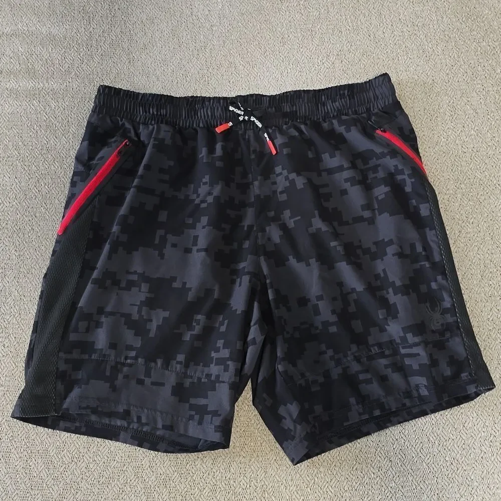 Spyder Dark Gray and Black Camo Activewear Athletic Shorts - Size Large